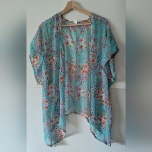 Sheer Floral Teal kimono/cover up for Summer Small/Medium